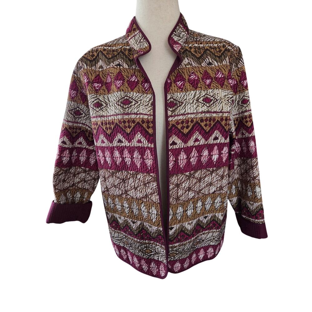 Alfred Dunner Multicolor Geometric Aztec Quilted Jacket Size 14 Art Unique Fun